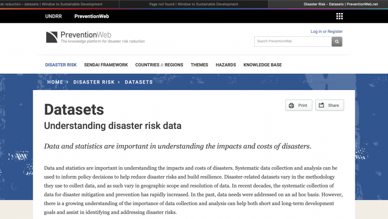 Disaster risk reduction – datasets
