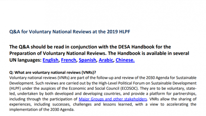 Q&A for Voluntary National Reviews at the 2019 HLPF